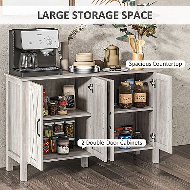 Homcom Buffet Sideboard, Coffee Bar Cabinet W/ Barn Doors, Adjustable Shelf