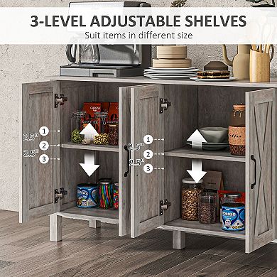 Homcom Buffet Sideboard, Coffee Bar Cabinet W/ Barn Doors, Adjustable Shelf