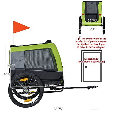 Dog Bike Trailer With Suspension, Hitch, Storage Pockets, For Medium Dogs