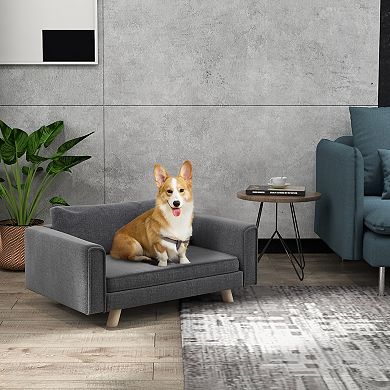 Pawhut Raised Dog Sofa For Small And Medium Dogs, Elevated Pet Sofa, Gray