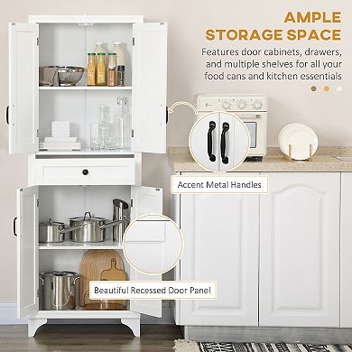 Homcom 67" 4-door Kitchen Pantry With Drawer And Adjustable Shelves
