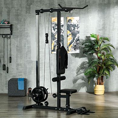 Soozier Cable Machine Lat Pull Down Machines with Flip-Up Footplate