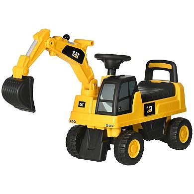 Aosom CAT Licensed Excavator Ride-on Toy for Kids w/ Manual Shovel