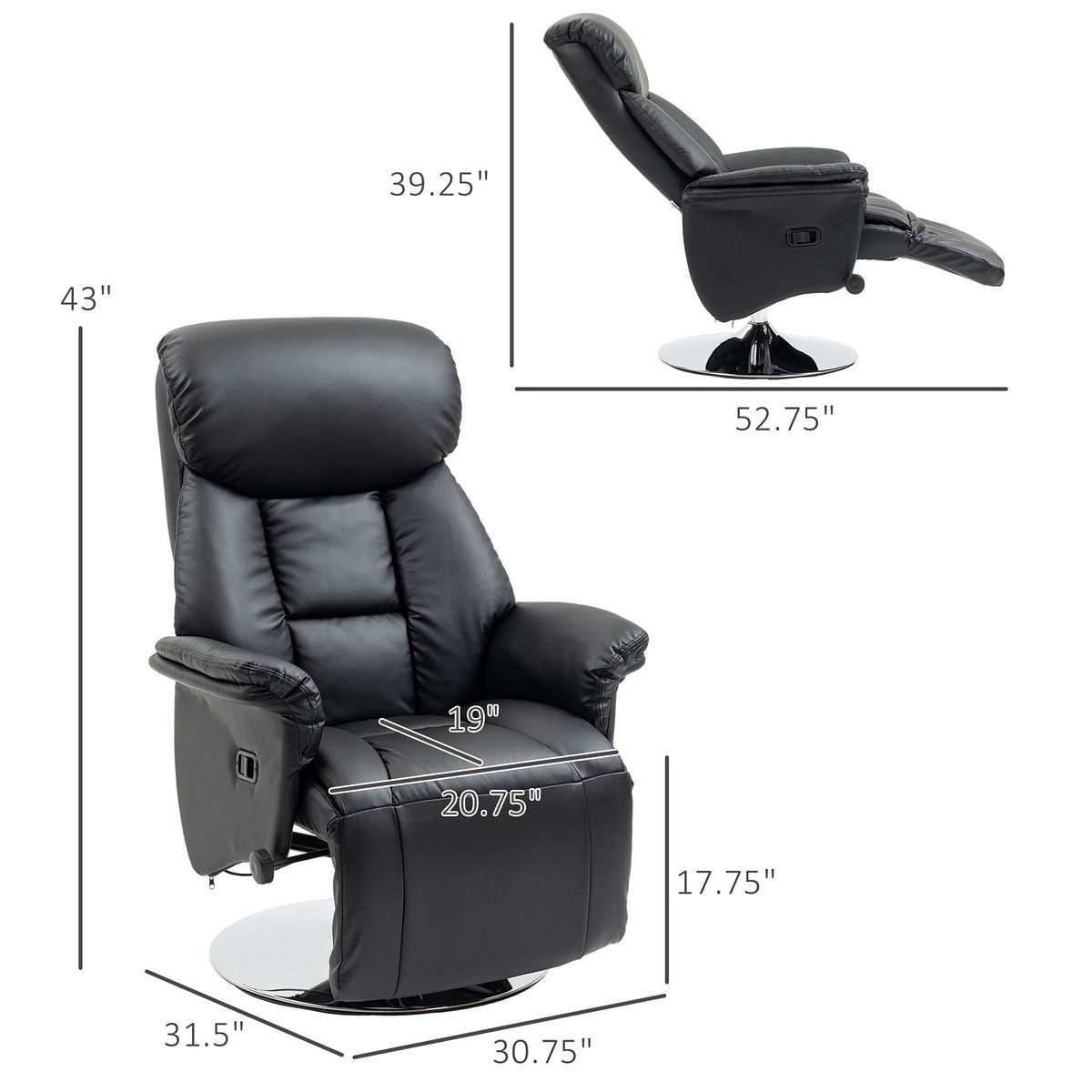 Cream adjustable swivel recliner chair dimensions diagram