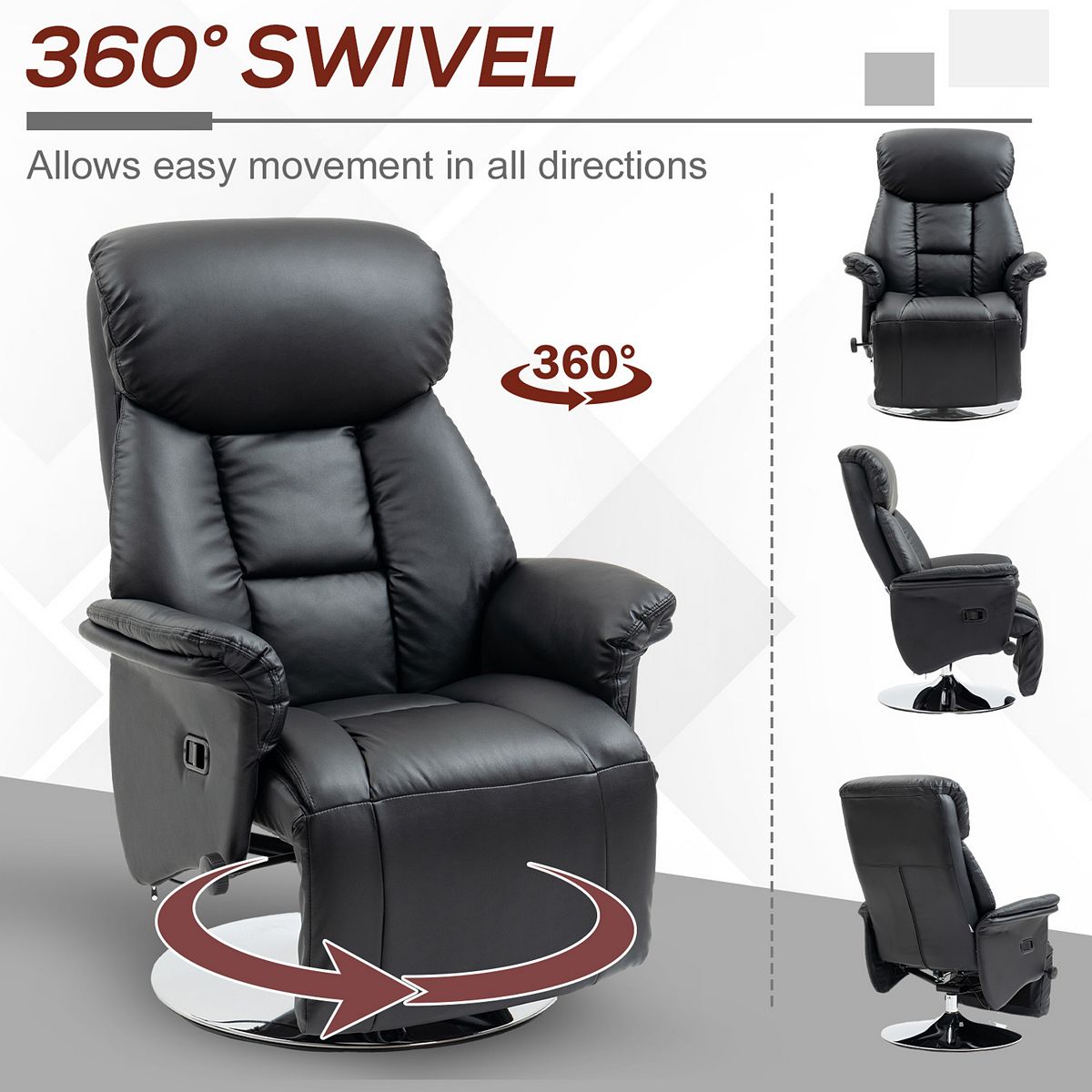Cream swivel recliner chair showing 360° swivel range