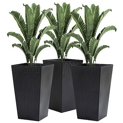 Outsunny Set of 3 Tall Planters with Drainage Holes, Outdoor & Indoor Flower Pot Set for Front Door, Entryway, Patio and Deck, Black