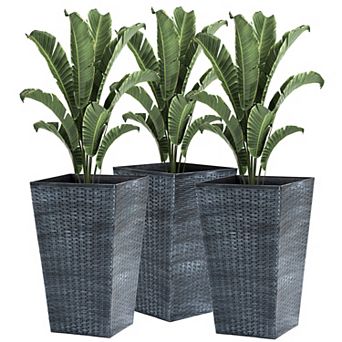 Set Of 3 Tall Planters Outdoor & Indoor Flower Pot Set Decorative Container