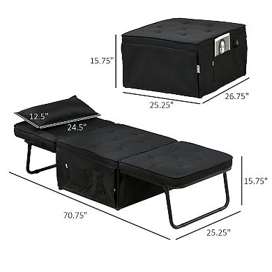 Ottoman Sofa Bed Button Tufted Folding Sleeper Chair Bed With Side Pocket