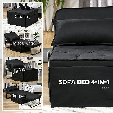 Ottoman Sofa Bed Button Tufted Folding Sleeper Chair Bed With Side Pocket