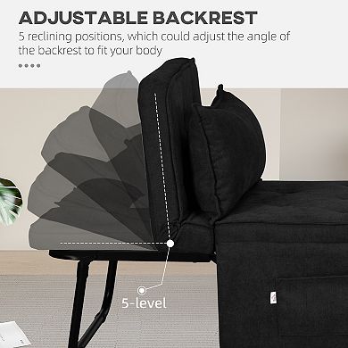 Ottoman Sofa Bed Button Tufted Folding Sleeper Chair Bed With Side Pocket