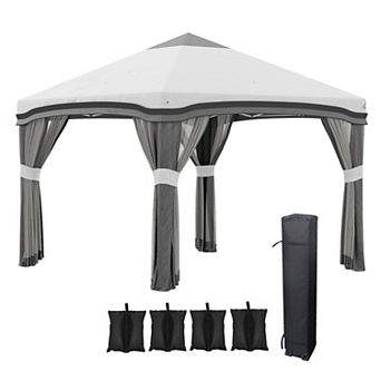Outsunny 10' X 10' Pop Up Canopy Foldable Party Tent With Nettings, Gray
