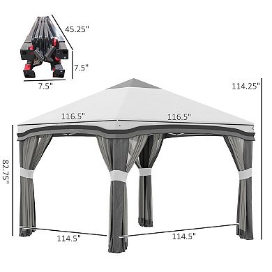 Outsunny 10' X 10' Pop Up Canopy Foldable Party Tent With Nettings, Gray