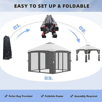Outsunny 10' X 10' Pop Up Canopy Foldable Party Tent With Nettings, Gray