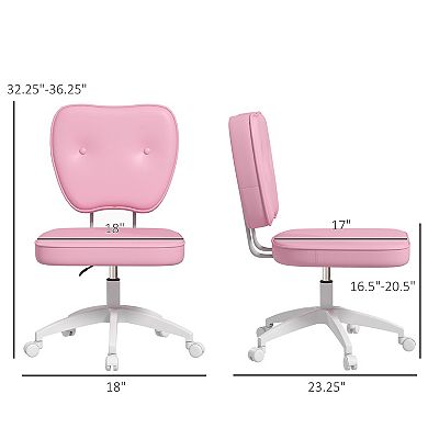 Vinsetto Pu Leather Office Chair For Home Vanity, Armless, Pink