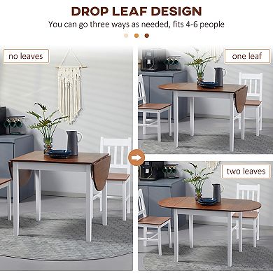 Homcom 55" Wood Kitchen Table, Drop Leaf Tables For Small Spaces