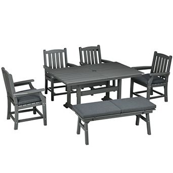 Outsunny 6 pc Patio Dining Set With Umbrella Hole, Cushions, Gray