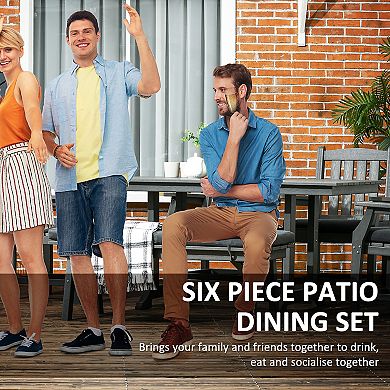 Outsunny 6 Piece Patio Dining Set with Umbrella Hole, Cushions,