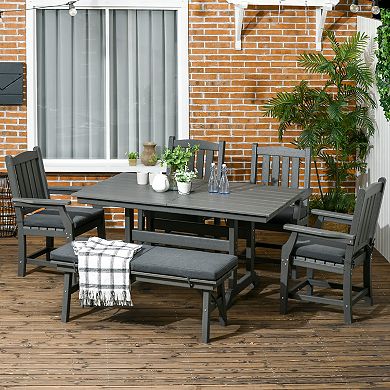 Outsunny 6 Piece Patio Dining Set with Umbrella Hole, Cushions,