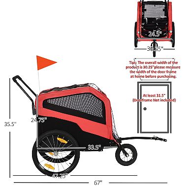 Aosom 2-in-1 Dog Bike Trailer Pet Stroller Carrier For Large Dogs