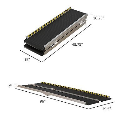 Homcom Wheelchair Ramp 8ft Folding Aluminum Ramp With Non-slip Surface