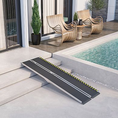Homcom Wheelchair Ramp 8ft Folding Aluminum Ramp With Non-slip Surface
