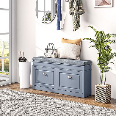 Homcom Shoe Rack Bench For Entryway With Cushion, 2 Drawers, Holds 8 Pairs