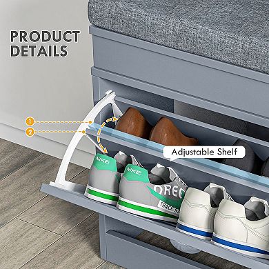 Homcom Shoe Rack Bench For Entryway With Cushion, 2 Drawers, Holds 8 Pairs