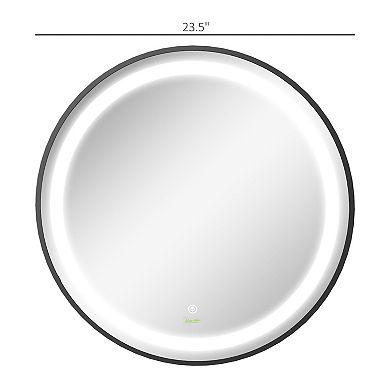24" Led Smart Bathroom Mirror Wall Mounted Round Vanity Mirror W/ Lights, Black