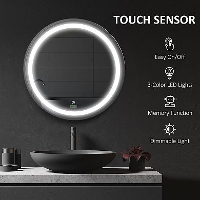 24" Led Smart Bathroom Mirror Wall Mounted Round Vanity Mirror W/ Lights, Black