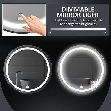 24" Led Smart Bathroom Mirror Wall Mounted Round Vanity Mirror W/ Lights, Black