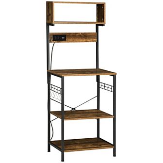 Homcom Baker's Rack With Power Outlet, Usb Charger, Microwave Stand, Brown