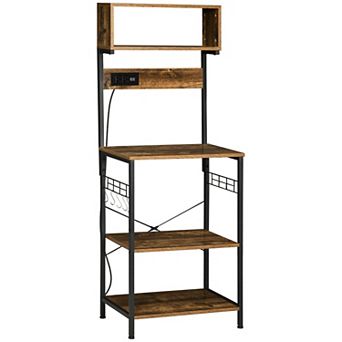 Homcom Baker's Rack With Power Outlet, Usb Charger, Microwave Stand, Brown