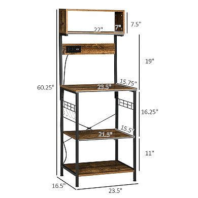 Homcom Baker's Rack With Power Outlet, Usb Charger, Microwave Stand, Brown