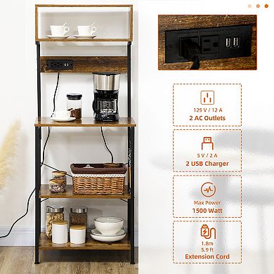 Homcom Baker's Rack With Power Outlet, Usb Charger, Microwave Stand, Brown