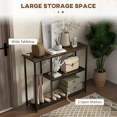 Homcom 39" Console Table, Sofa Table With 2 Storage Shelves, Steel Frame