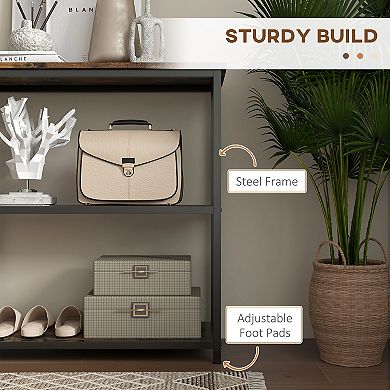 Homcom 39" Console Table, Sofa Table With 2 Storage Shelves, Steel Frame