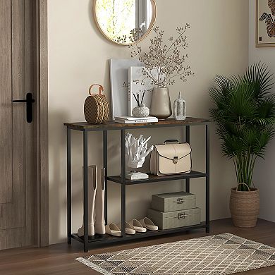 Homcom 39" Console Table, Sofa Table With 2 Storage Shelves, Steel Frame