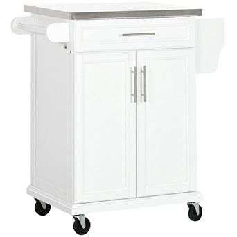 Wood Kitchen Island Cart Storage Box Cabinet Drawer Trolley W/ Stainless Steel