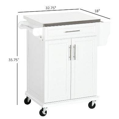 HOMCOM Rolling Kitchen Island on Wheels with Drawer, Spice Rack,