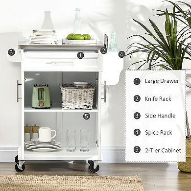 HOMCOM Rolling Kitchen Island on Wheels with Drawer, Spice Rack,
