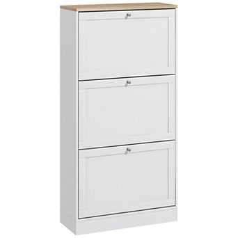Homcom Modern Shoe Cabinet With 3 Flip Drawers For 18 Pairs Of Shoes White