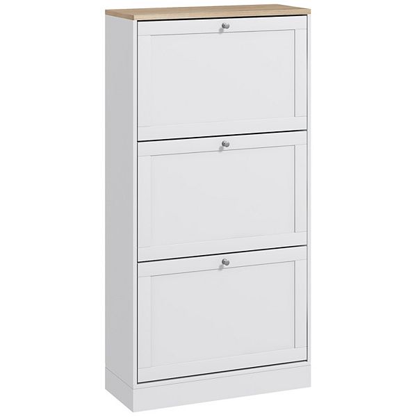 Homcom Modern Shoe Cabinet With 3 Flip Drawers For 18 Pairs Of Shoes White - White
