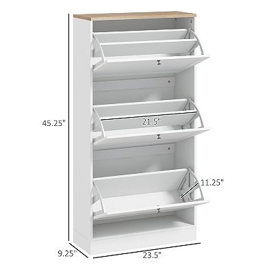 Homcom Modern Shoe Cabinet With 3 Flip Drawers For 18 Pairs Of Shoes White