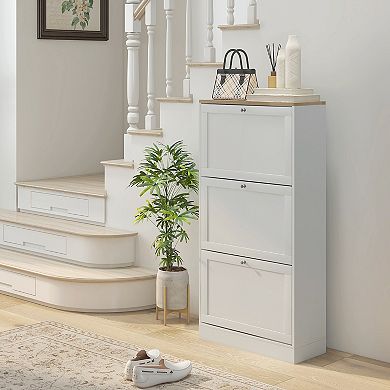 Homcom Modern Shoe Cabinet With 3 Flip Drawers For 18 Pairs Of Shoes White