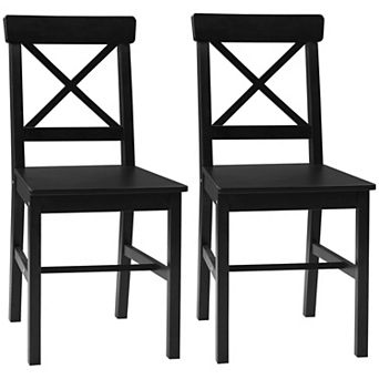 Homcom Farmhouse Wooden Dining Chairs Set Of 2 With Cross Back Black