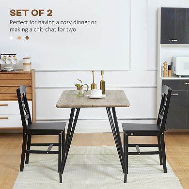 Homcom Farmhouse Wooden Dining Chairs Set Of 2 With Cross Back Black