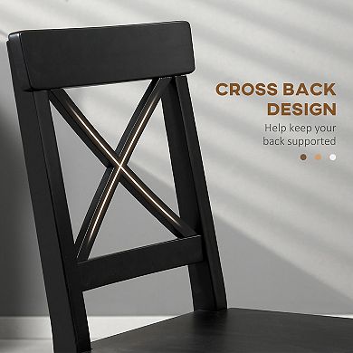 Homcom Farmhouse Wooden Dining Chairs Set Of 2 With Cross Back Black