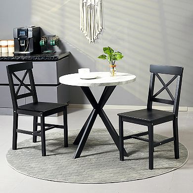 Homcom Farmhouse Wooden Dining Chairs Set Of 2 With Cross Back Black