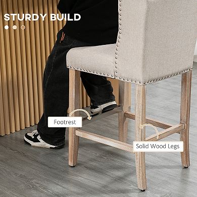 2 Pieces Linen Style Bar Stools Tall Chair With Back, Footrest For Home Pub