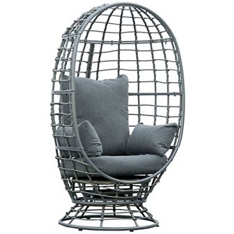 Round Pe Rattan Teardrop Lounge Chair W/ Cushion & Weathered Design